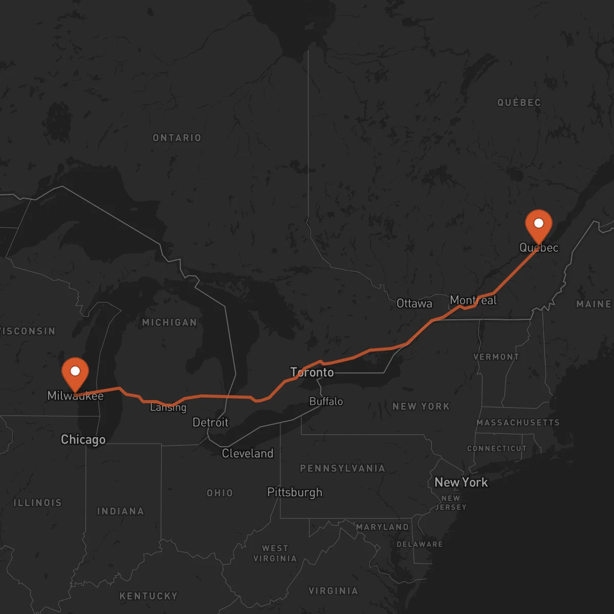 Ruta Québec - Milwaukee