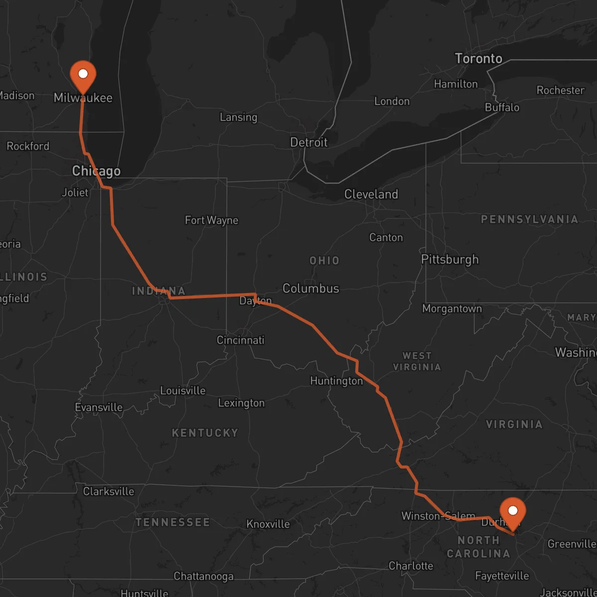 Ruta Milwaukee - Raleigh