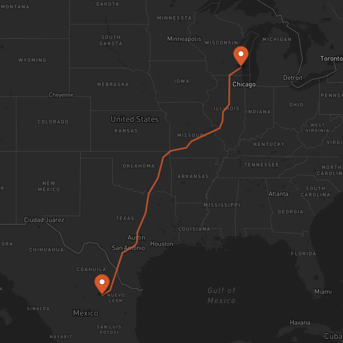 Ruta Milwaukee - Saltillo
