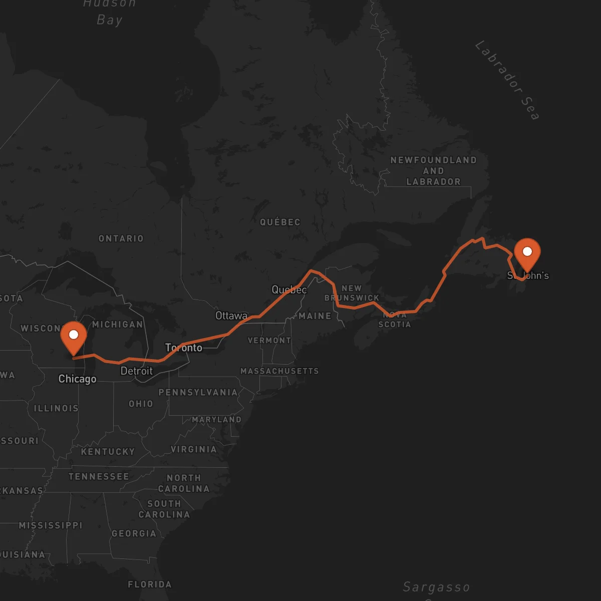 Ruta Milwaukee - San Juan de Terranova (St. John's)