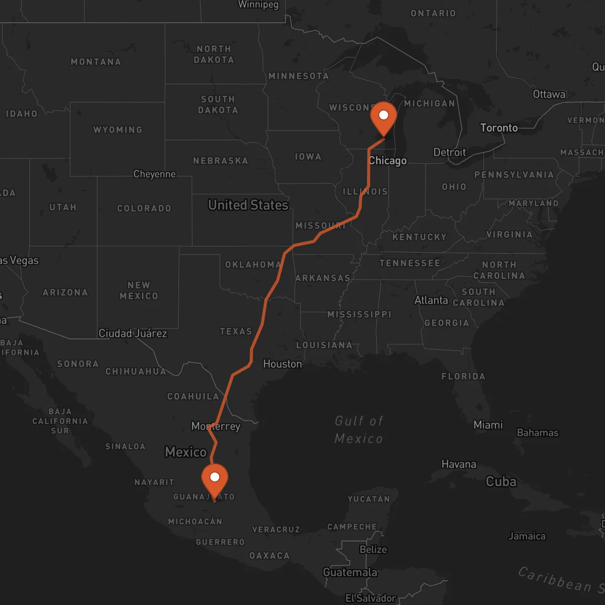 Ruta Milwaukee - Santiago de Querétaro