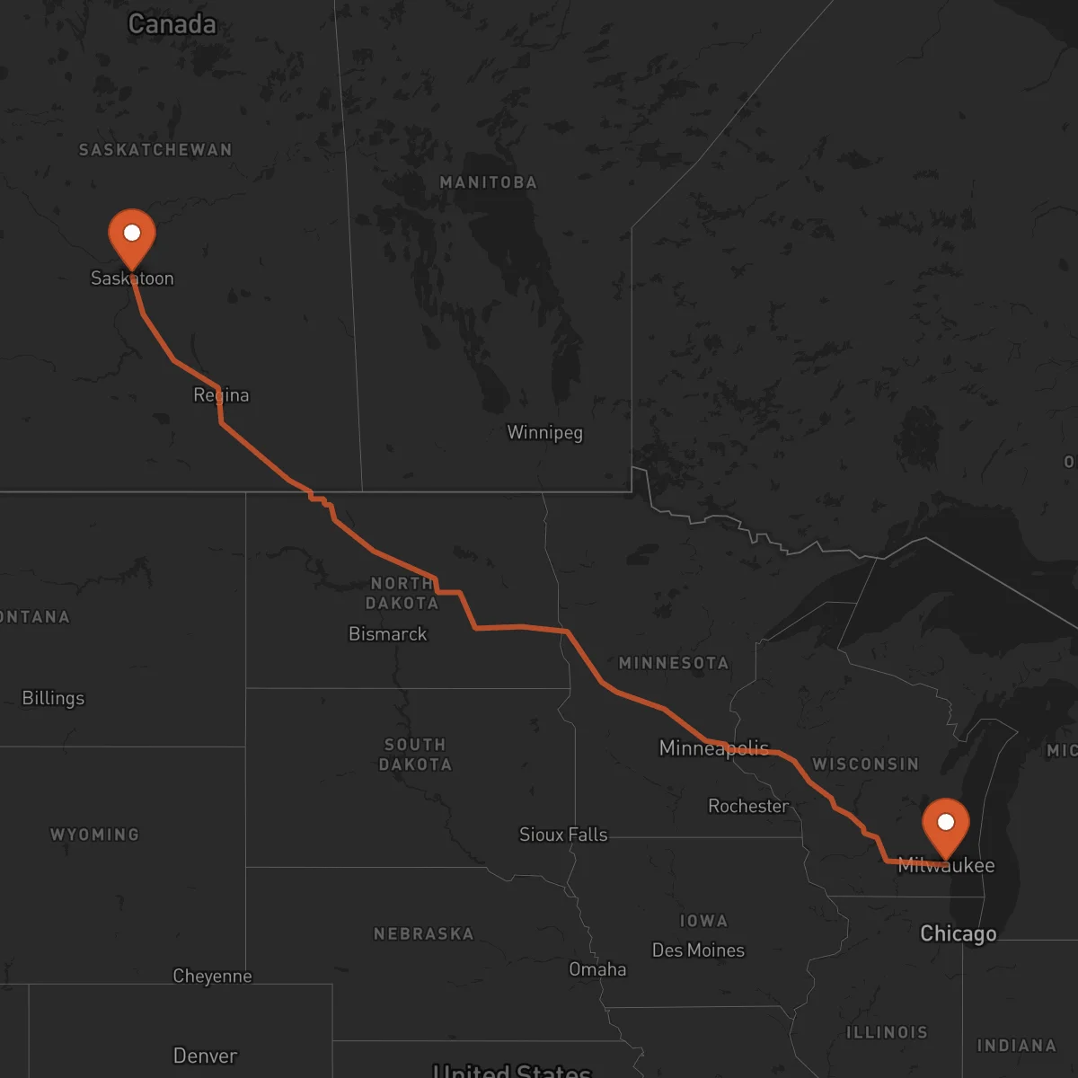 Ruta Milwaukee - Saskatoon