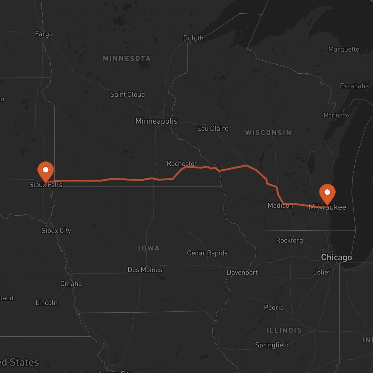Ruta Milwaukee - Sioux Falls