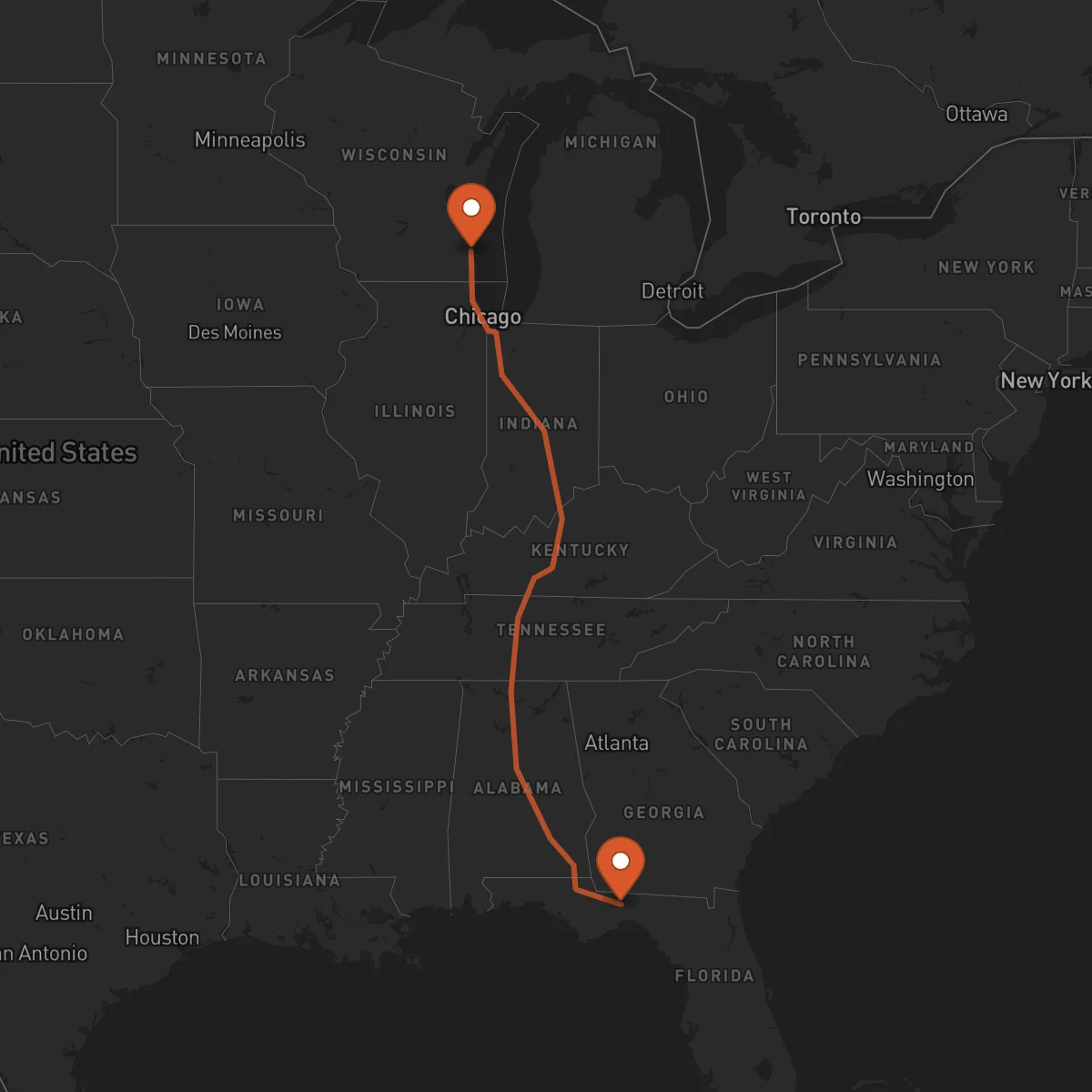 Ruta Milwaukee - Tallahassee