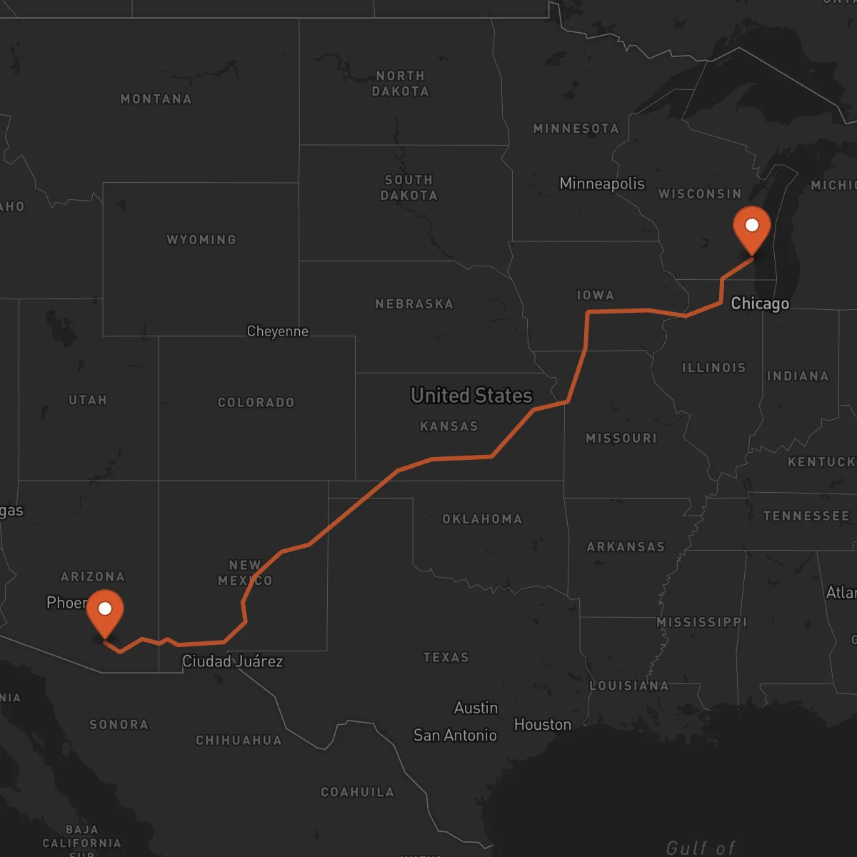 Ruta Tucson - Milwaukee