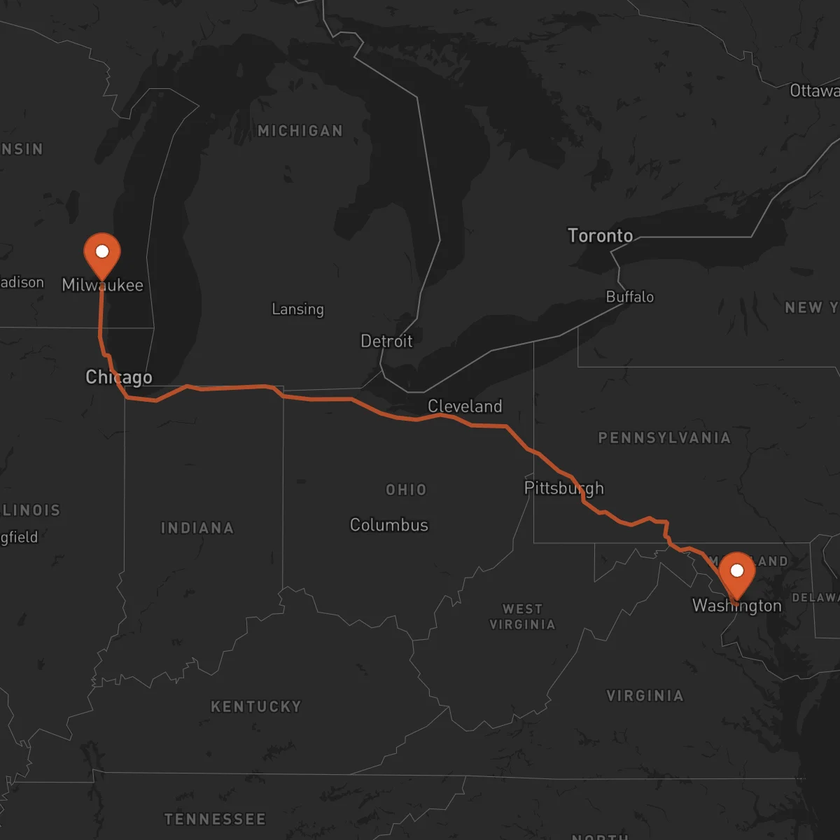 Ruta Washington D.C. - Milwaukee