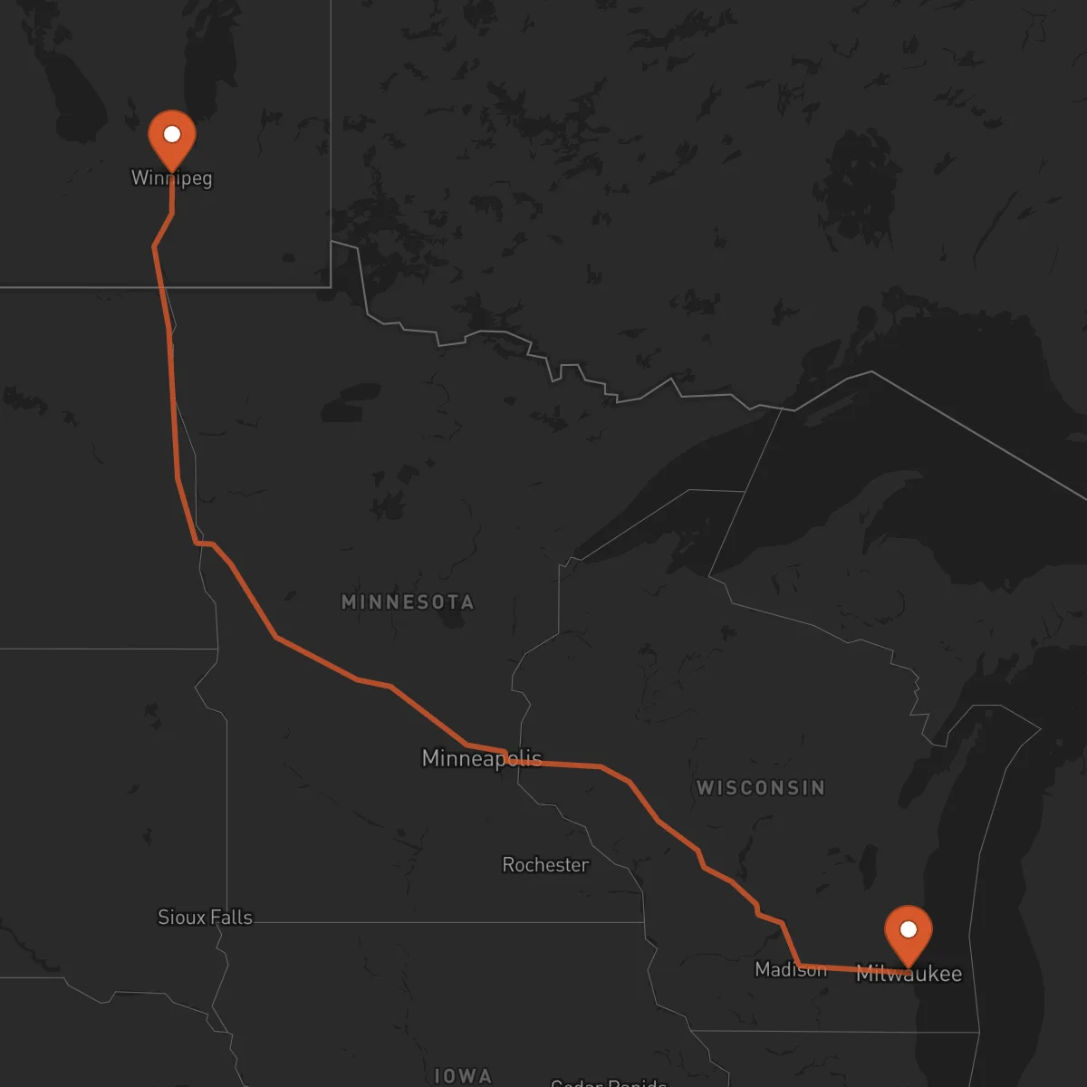 Ruta Milwaukee - Winnipeg