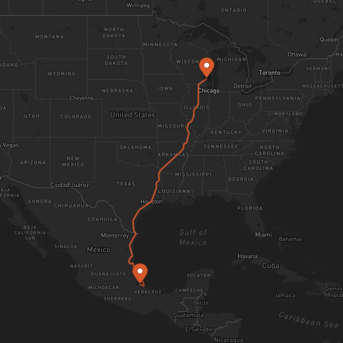 Ruta Milwaukee - Xalapa