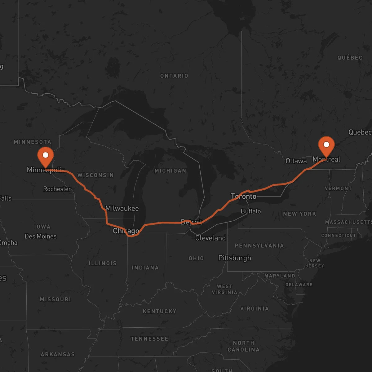 Ruta Minneapolis - Montreal