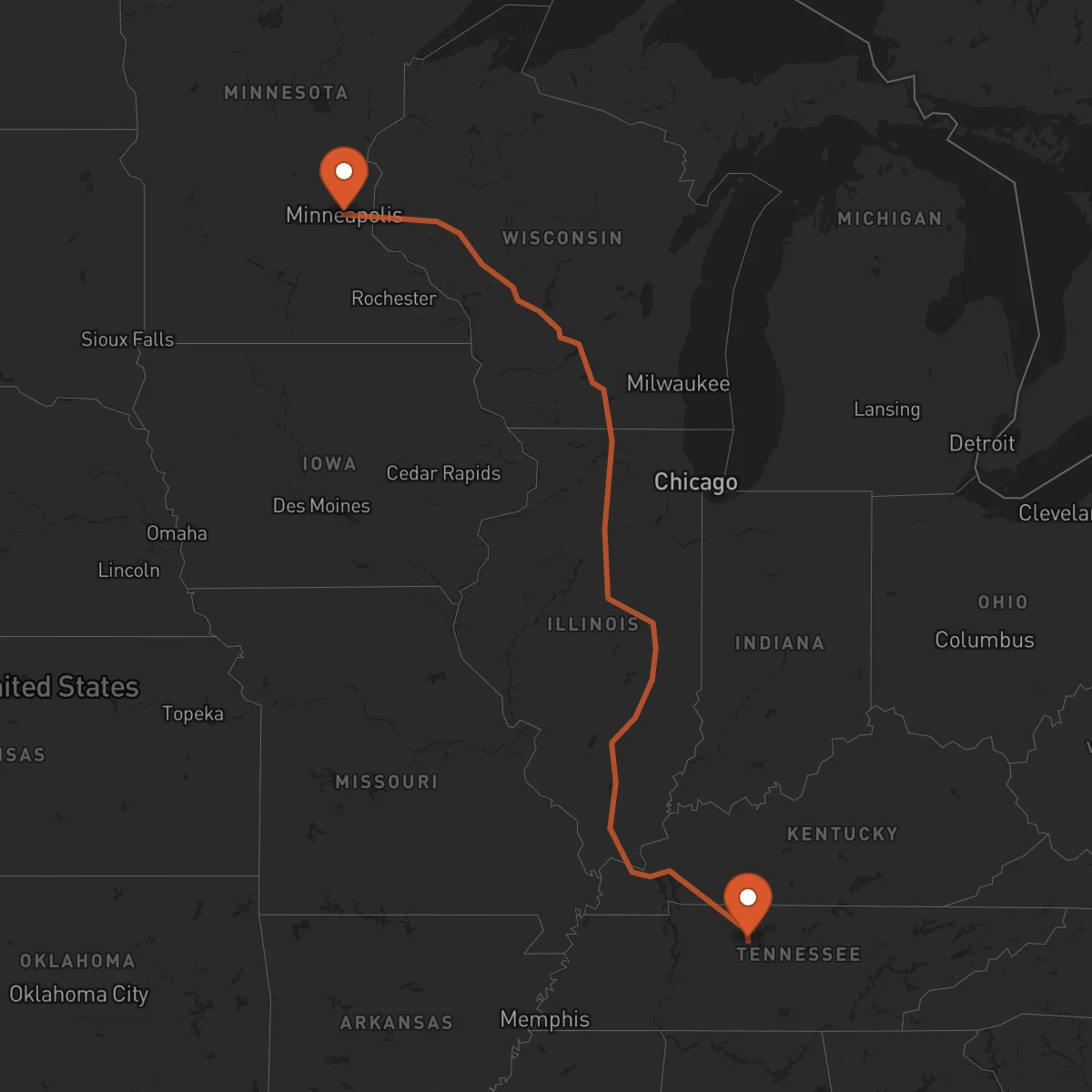Ruta Minneapolis - Nashville