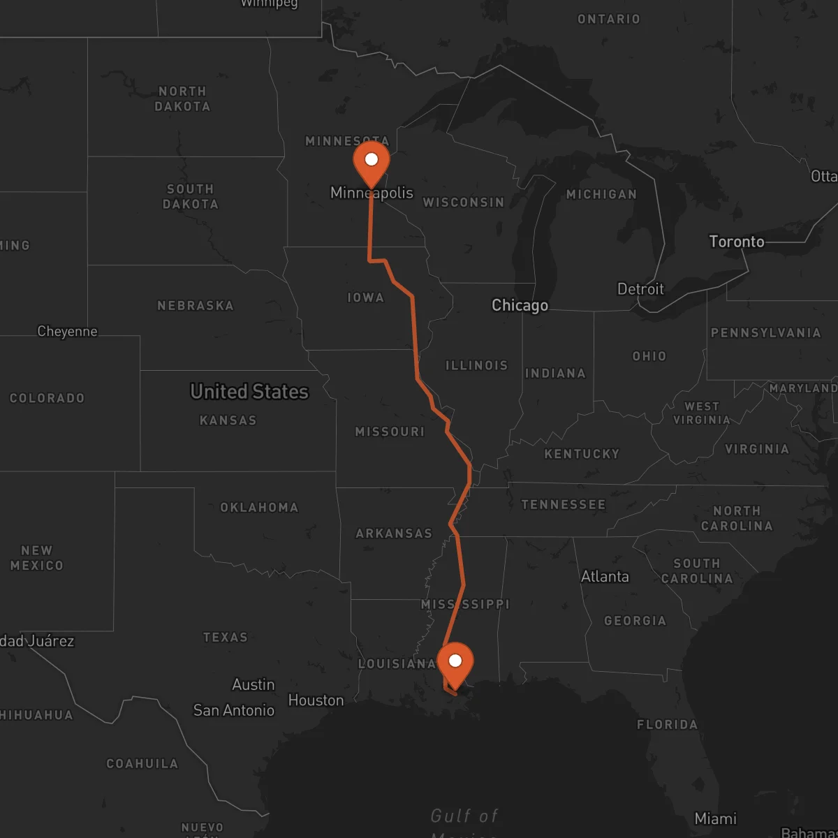 Ruta Minneapolis - New Orleans