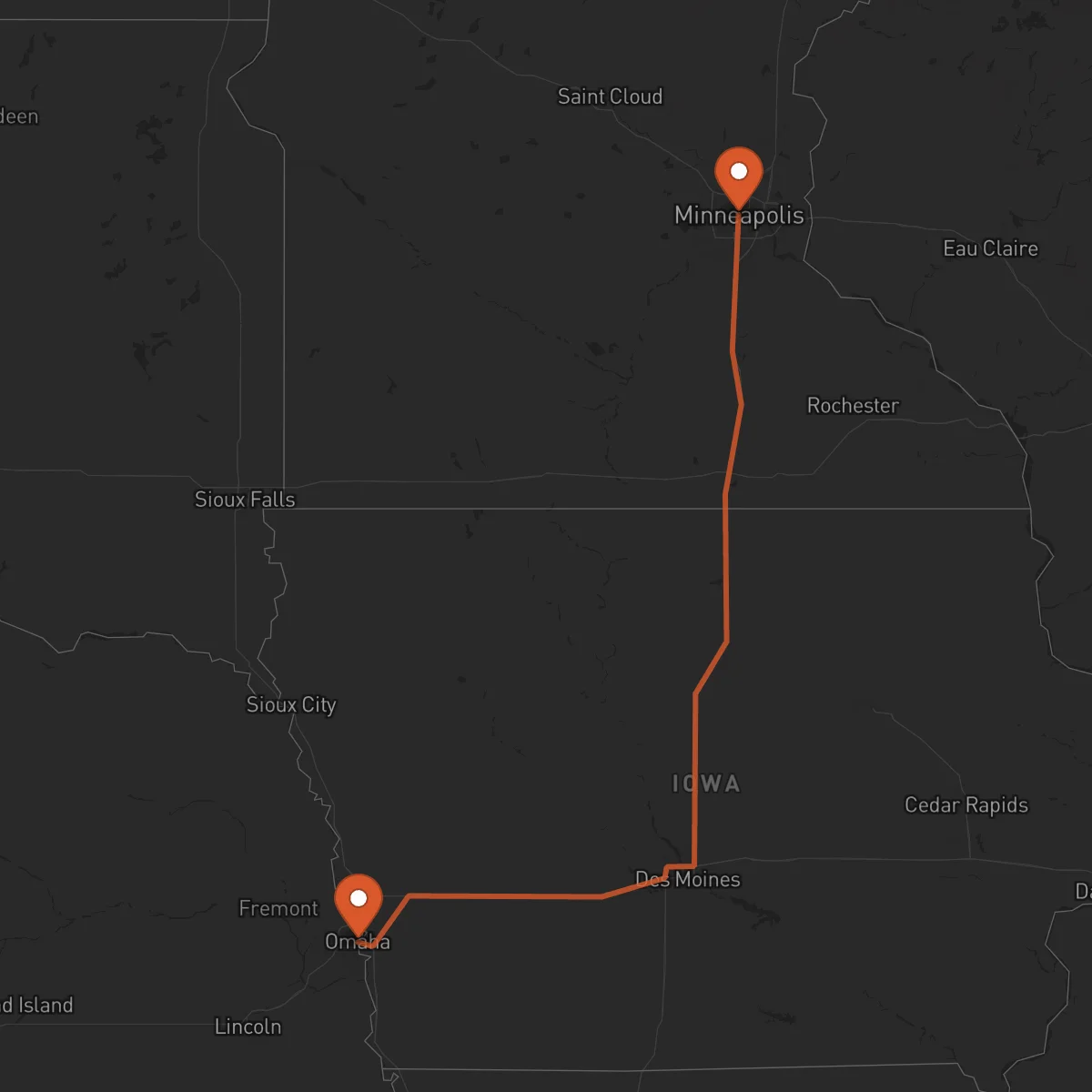 Ruta Minneapolis - Omaha