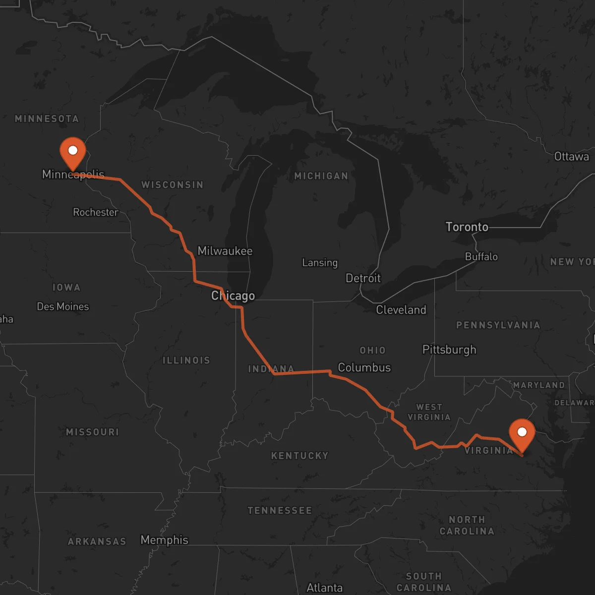 Ruta Minneapolis - Richmond