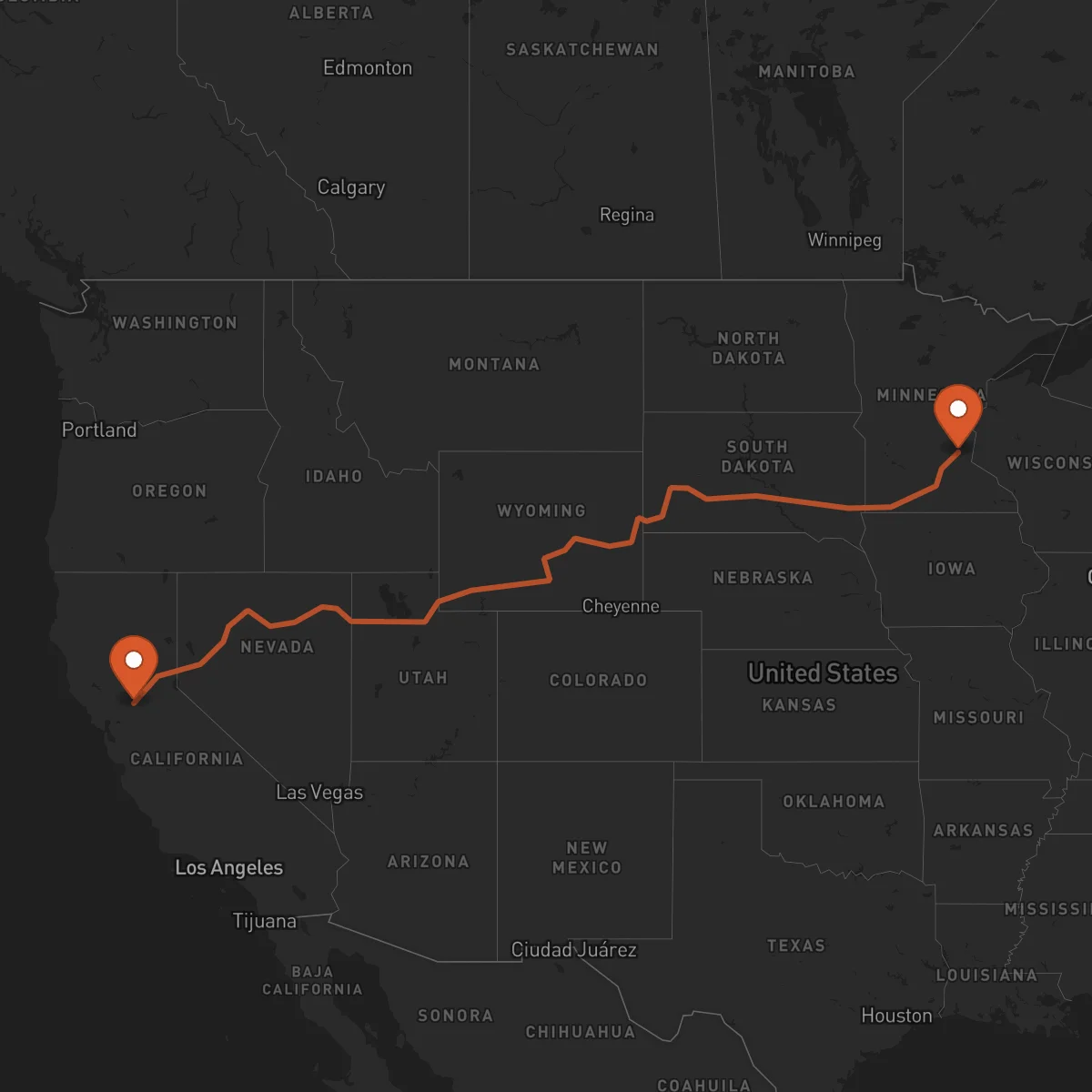 Ruta Minneapolis - Sacramento