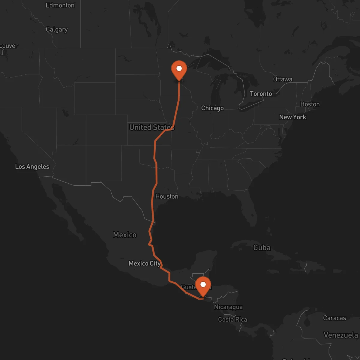 Ruta San Salvador - Minneapolis
