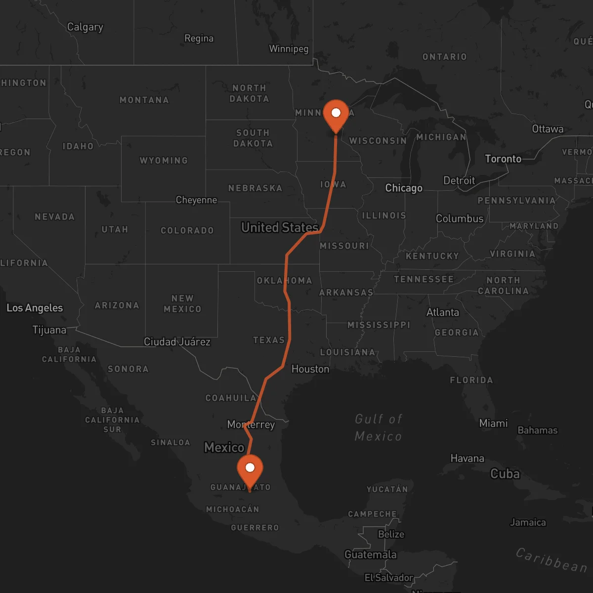 Ruta Minneapolis - Santiago de Querétaro