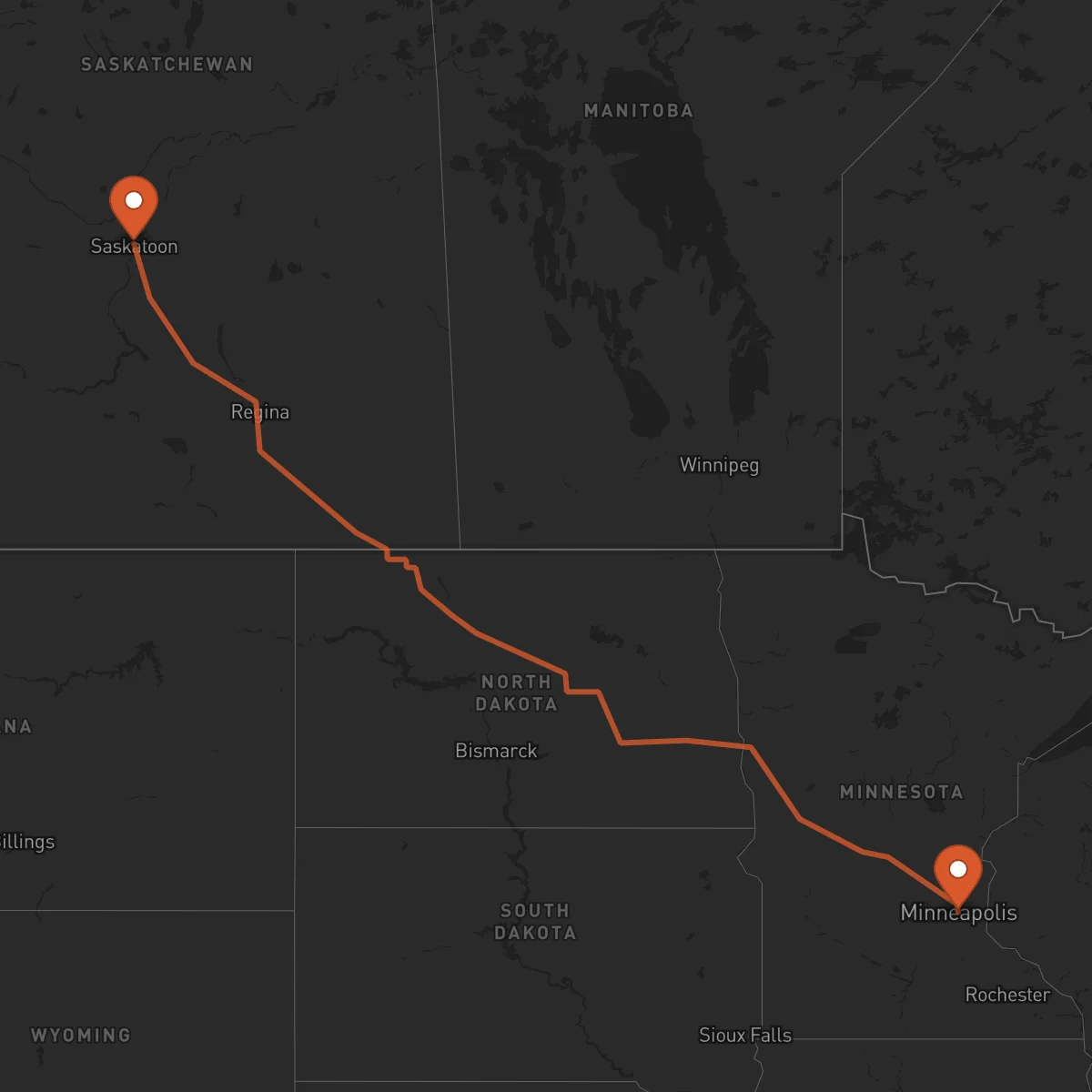 Ruta Saskatoon - Minneapolis
