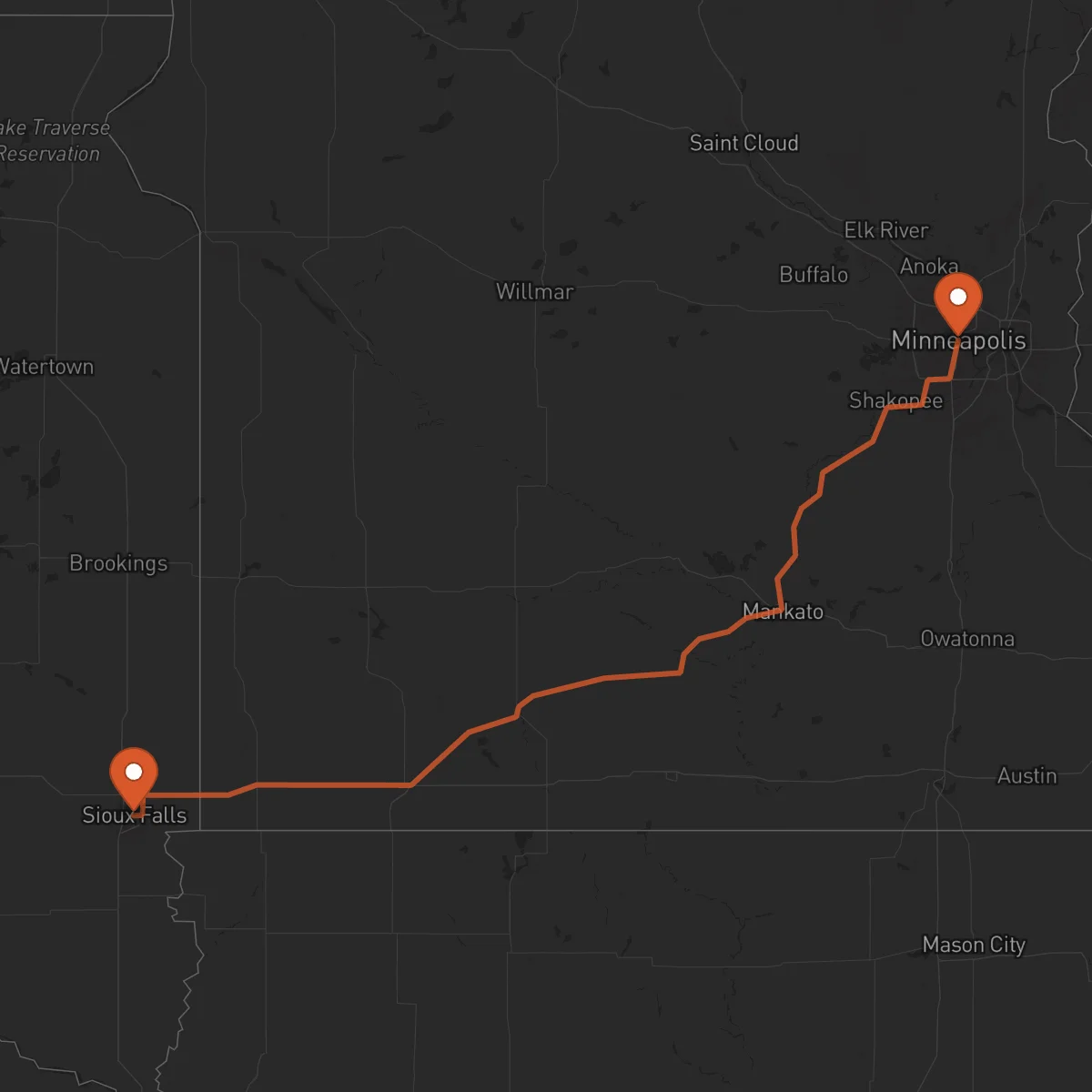 Ruta Sioux Falls - Minneapolis