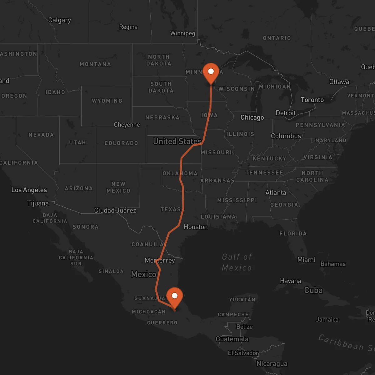 Ruta Minneapolis - Tlaxcala de Xicohténcatl