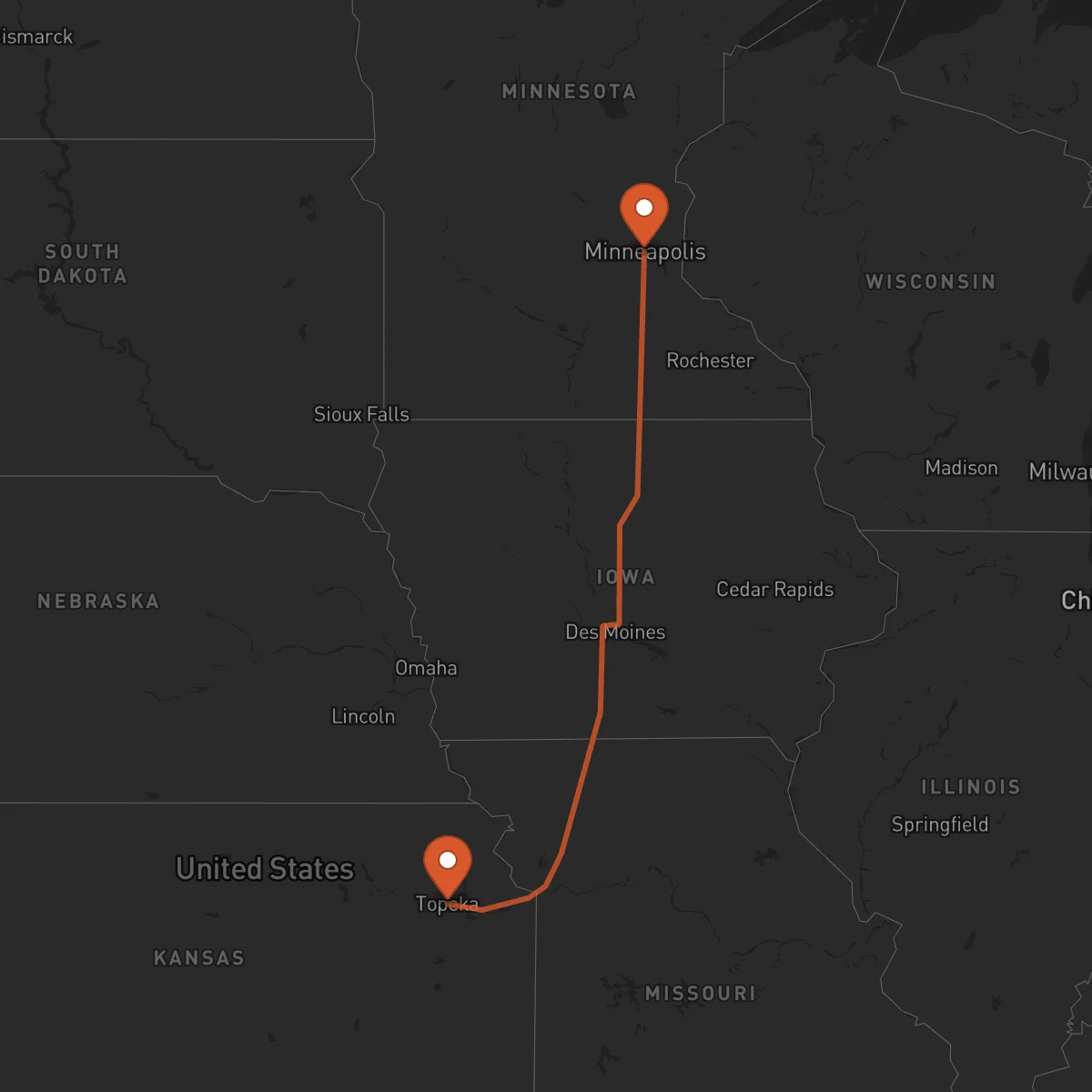 Ruta Minneapolis - Topeka