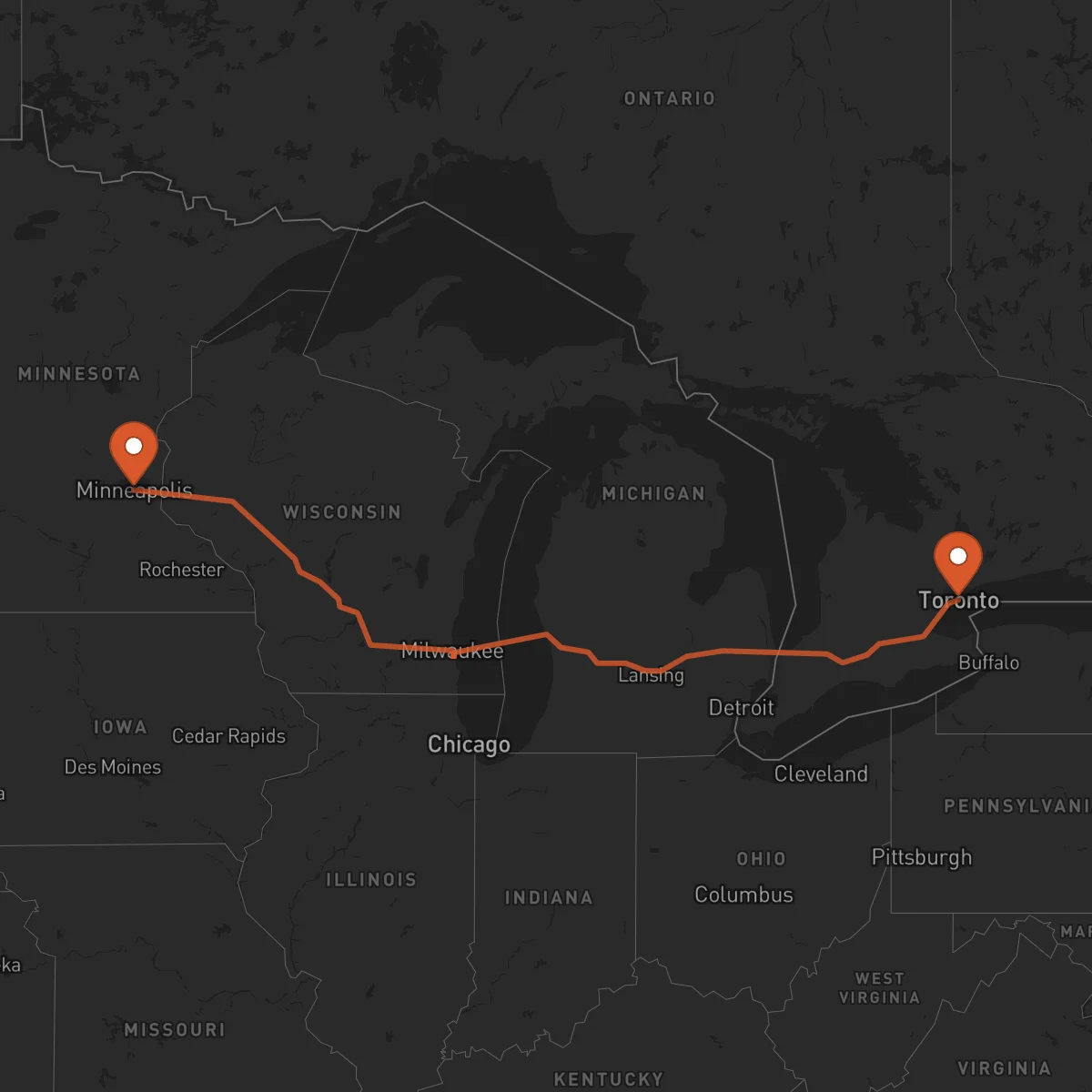 Ruta Toronto - Minneapolis