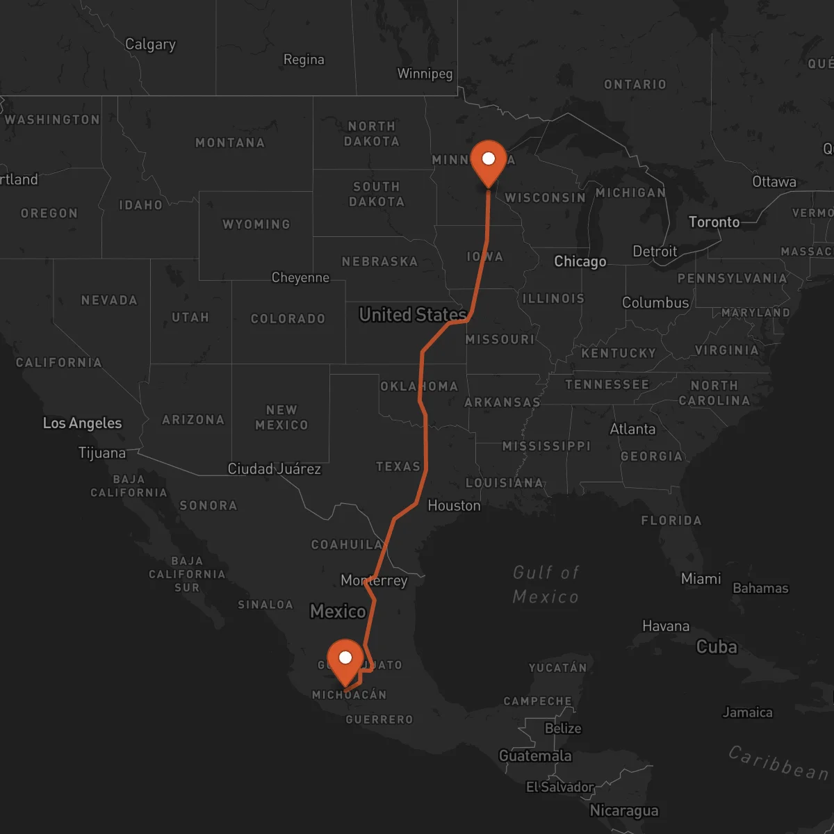 Ruta Uruapan - Minneapolis
