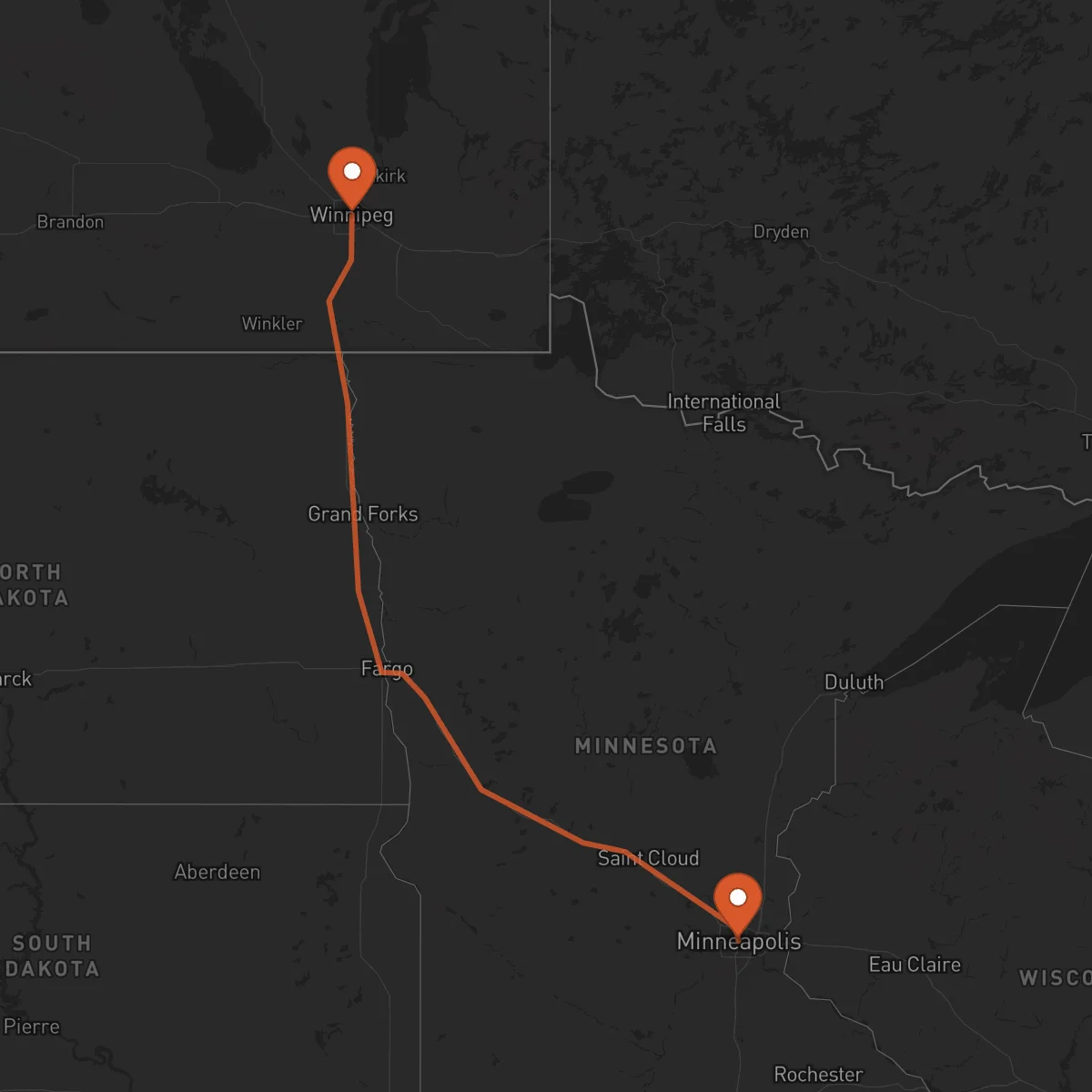 Ruta Minneapolis - Winnipeg