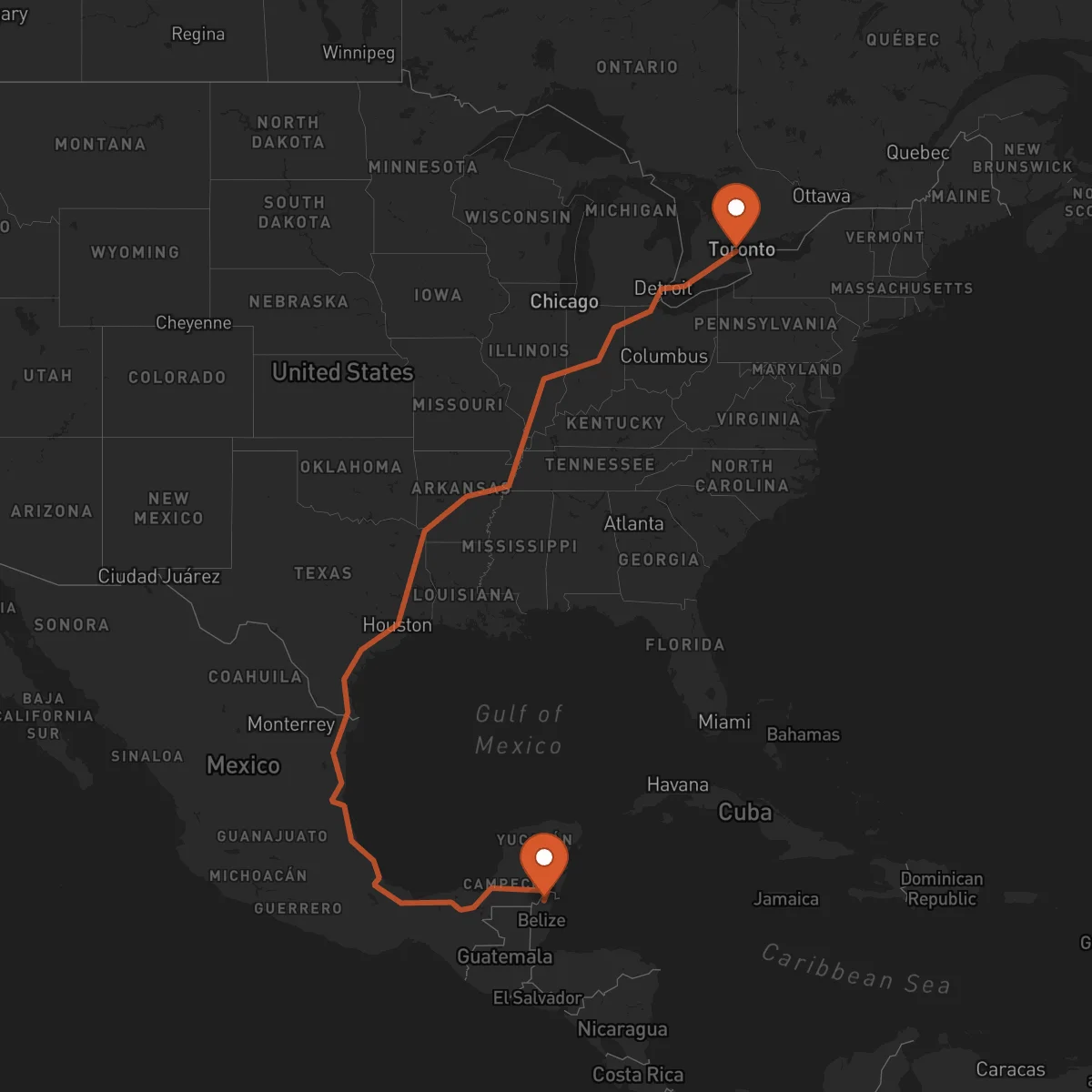 Ruta Mississauga - Orange Walk Town