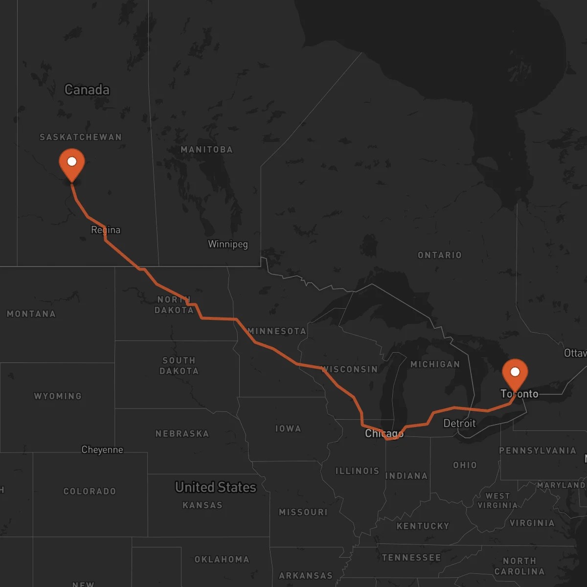 Ruta Saskatoon - Mississauga