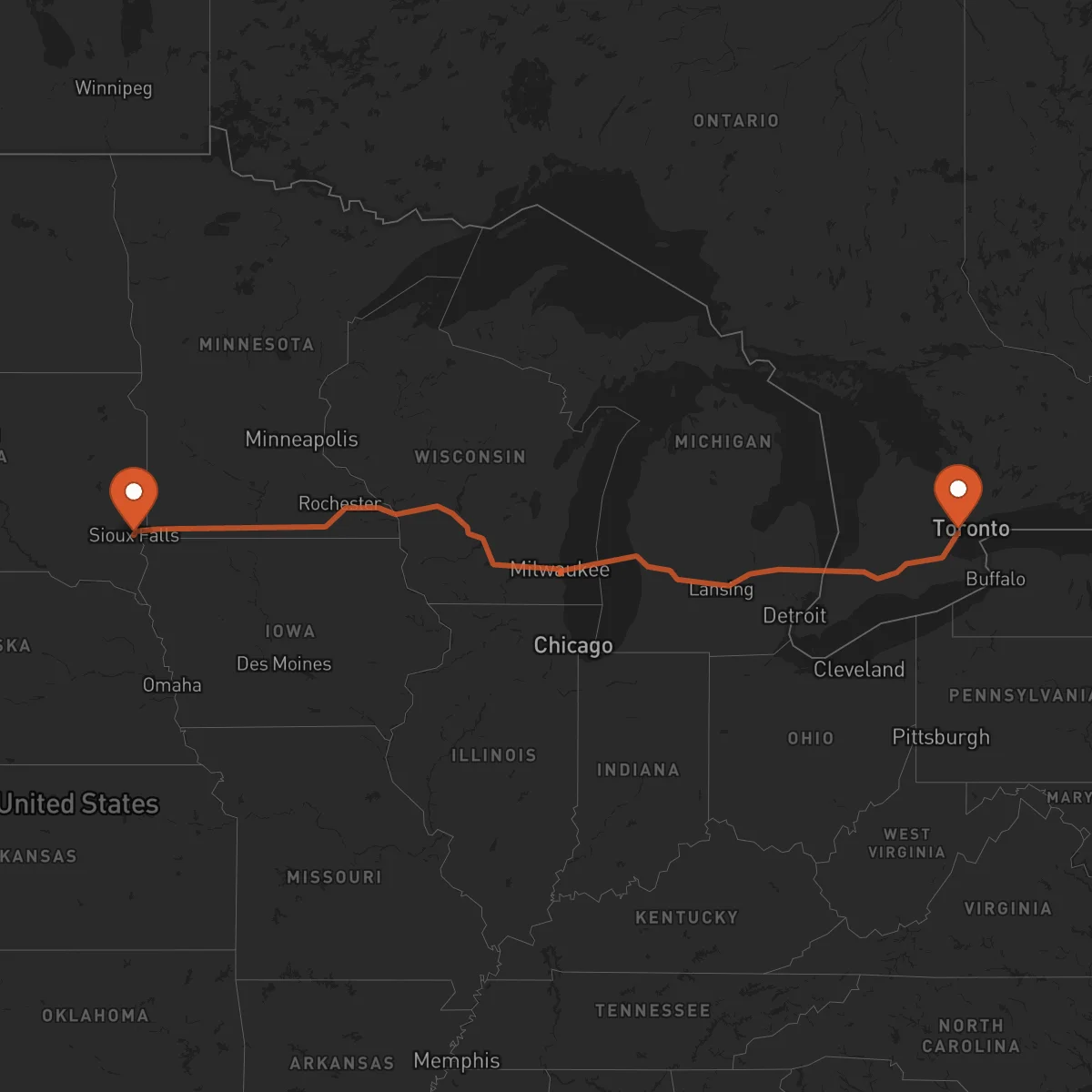 Ruta Sioux Falls - Mississauga