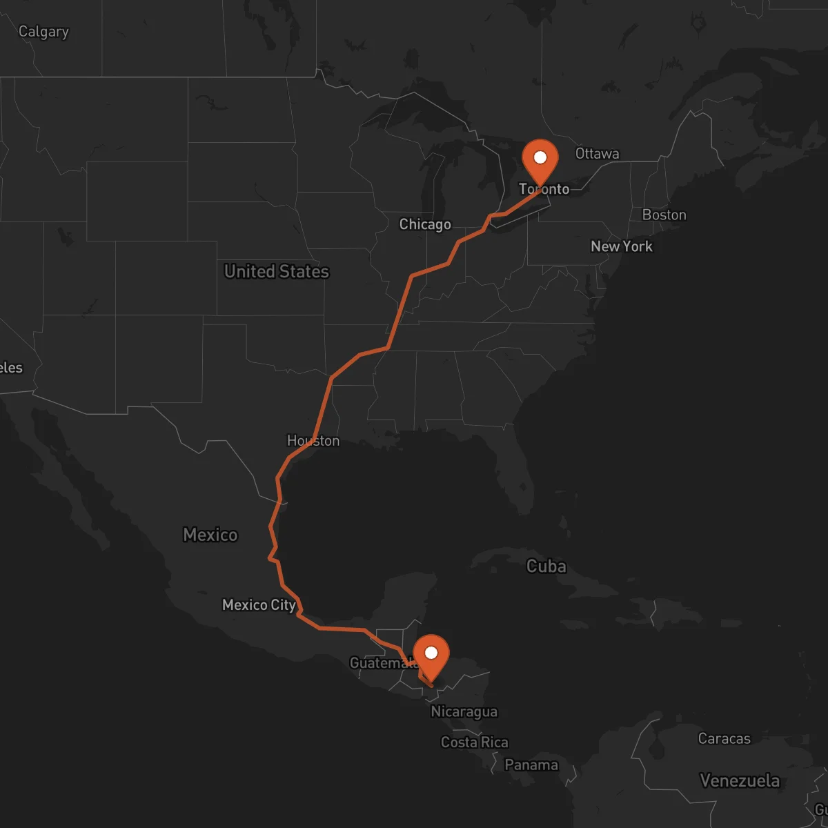 Ruta Mississauga - Tégucigalpa