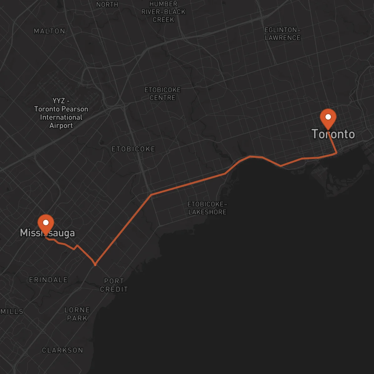 Ruta Toronto - Mississauga