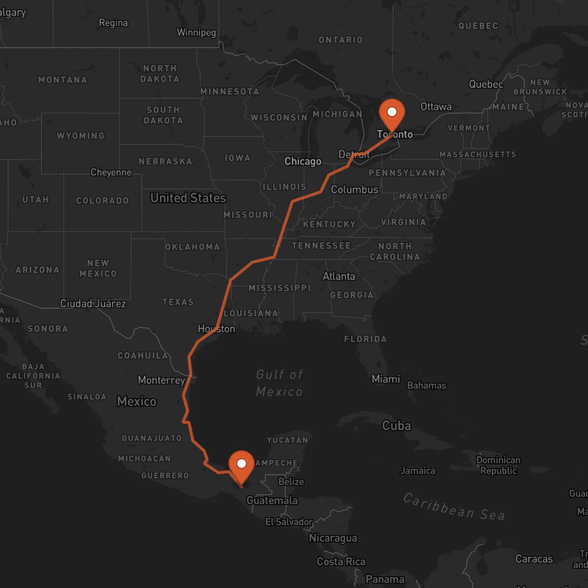 Ruta Tuxtla Gutiérrez - Mississauga