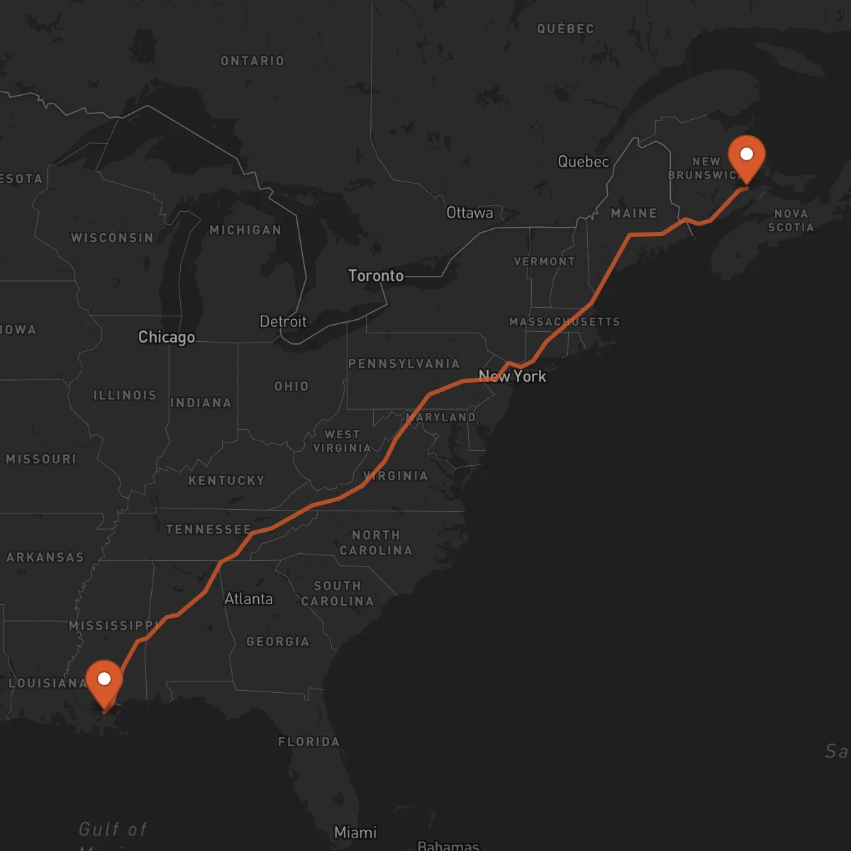 Ruta Moncton - New Orleans