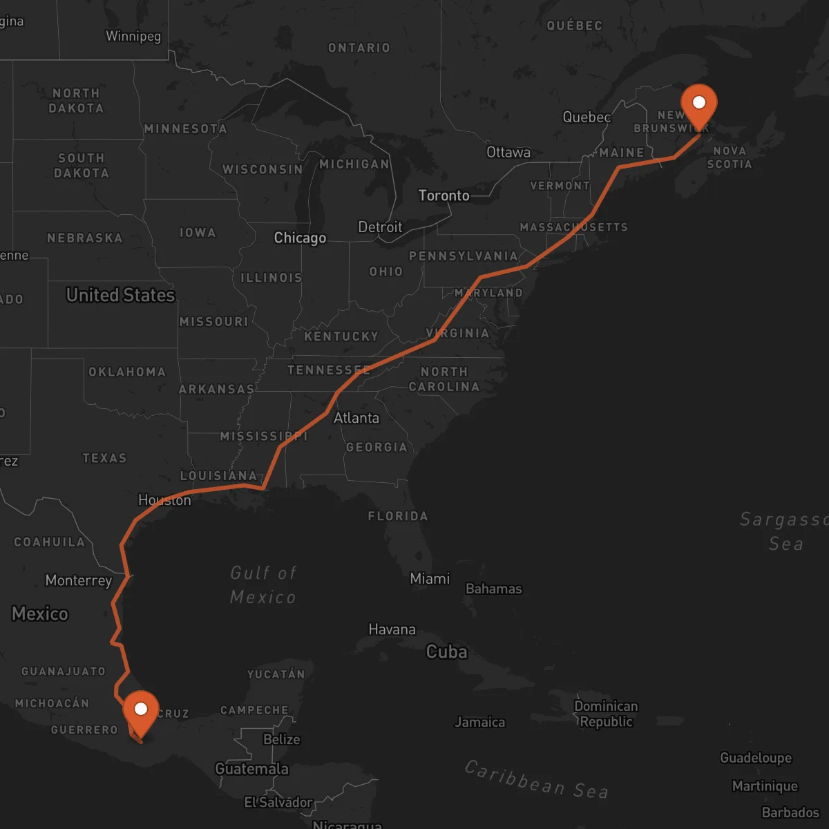 Ruta Moncton - Oaxaca de Juárez
