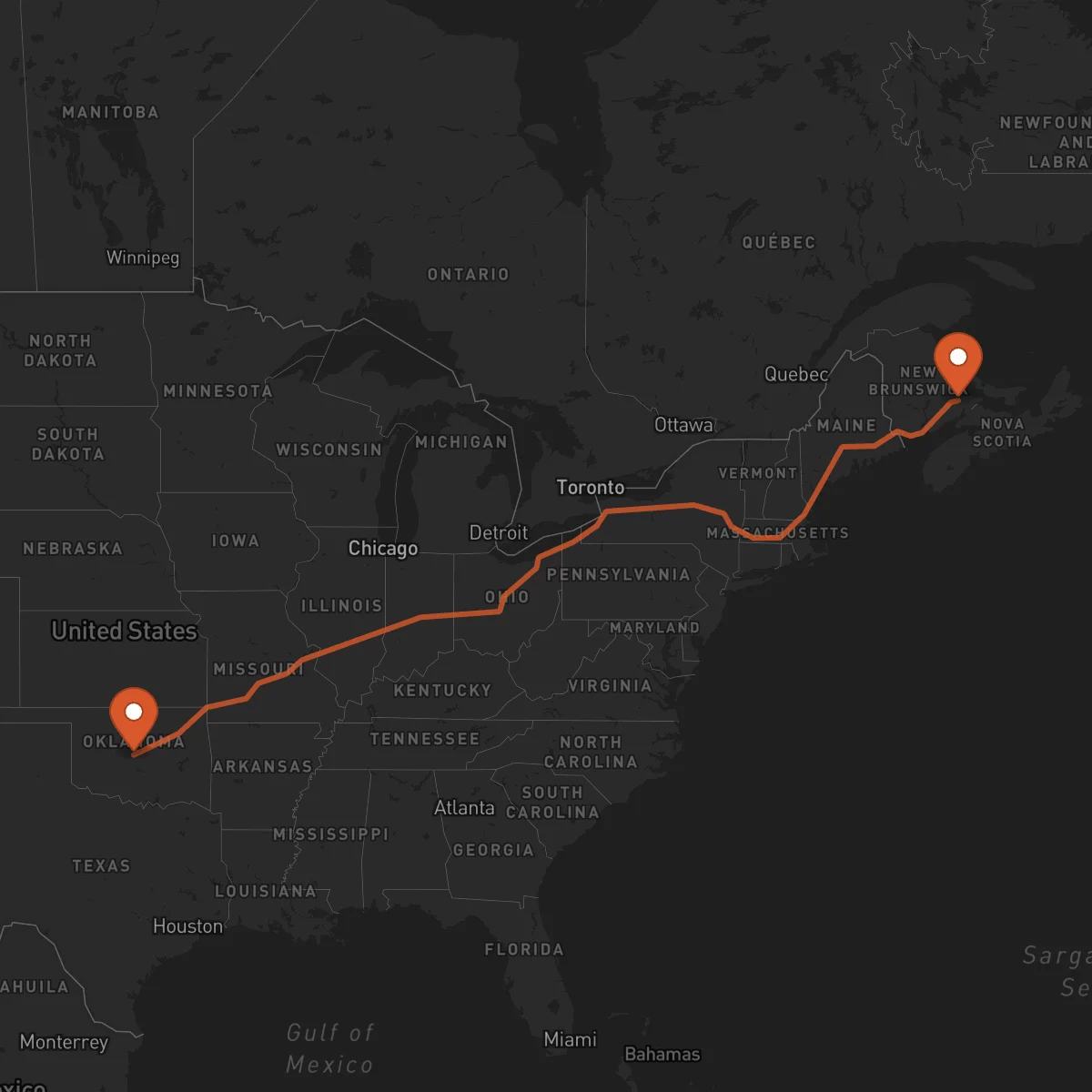 Ruta Oklahoma City - Moncton