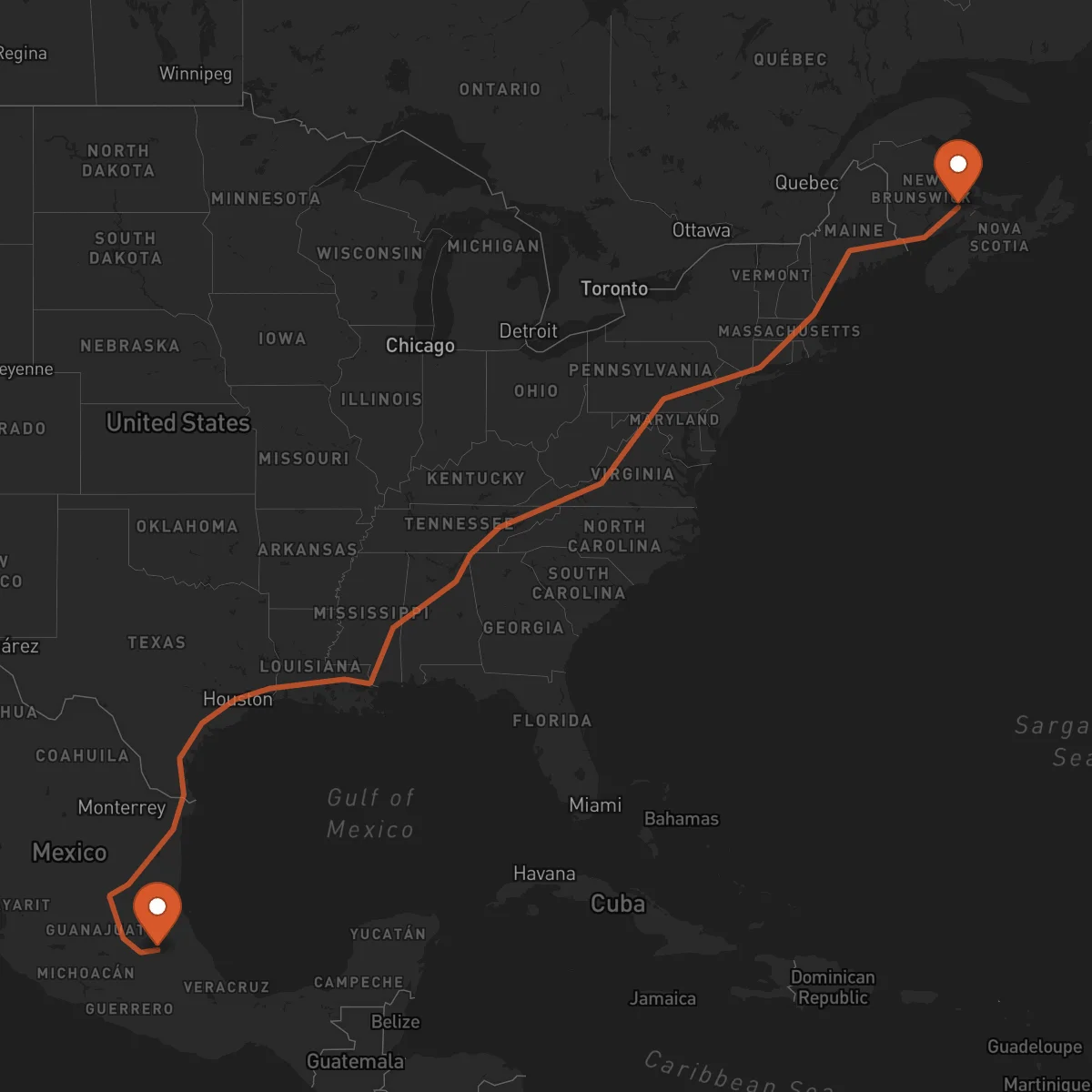 Ruta Pachuca de Soto - Moncton