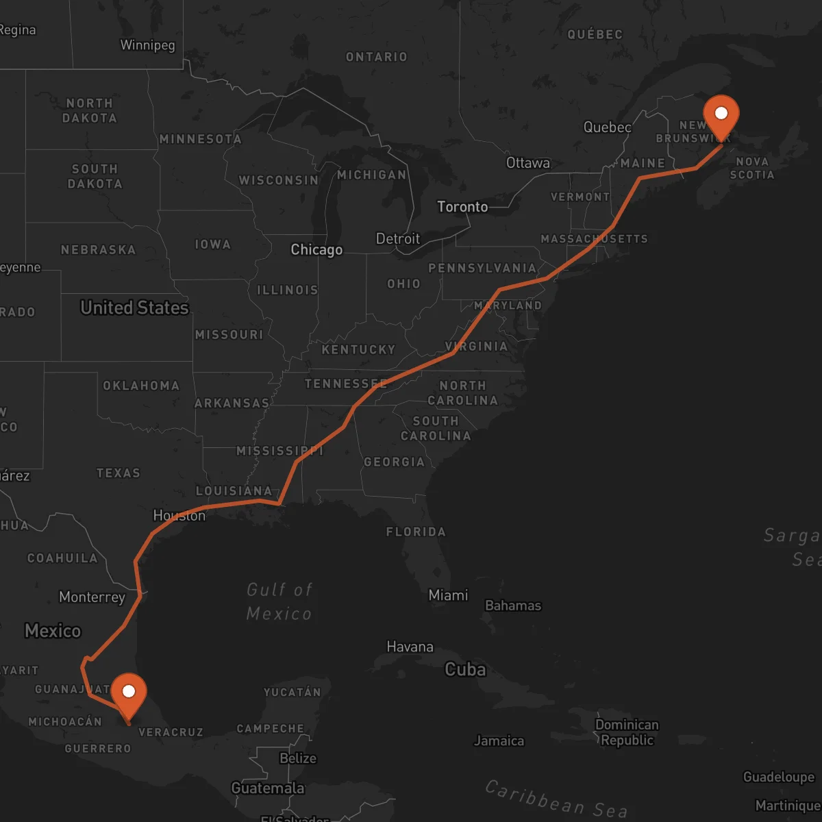 Ruta Puebla de Zaragoza - Moncton
