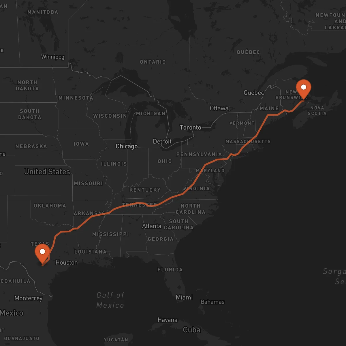 Ruta Moncton - San Antonio