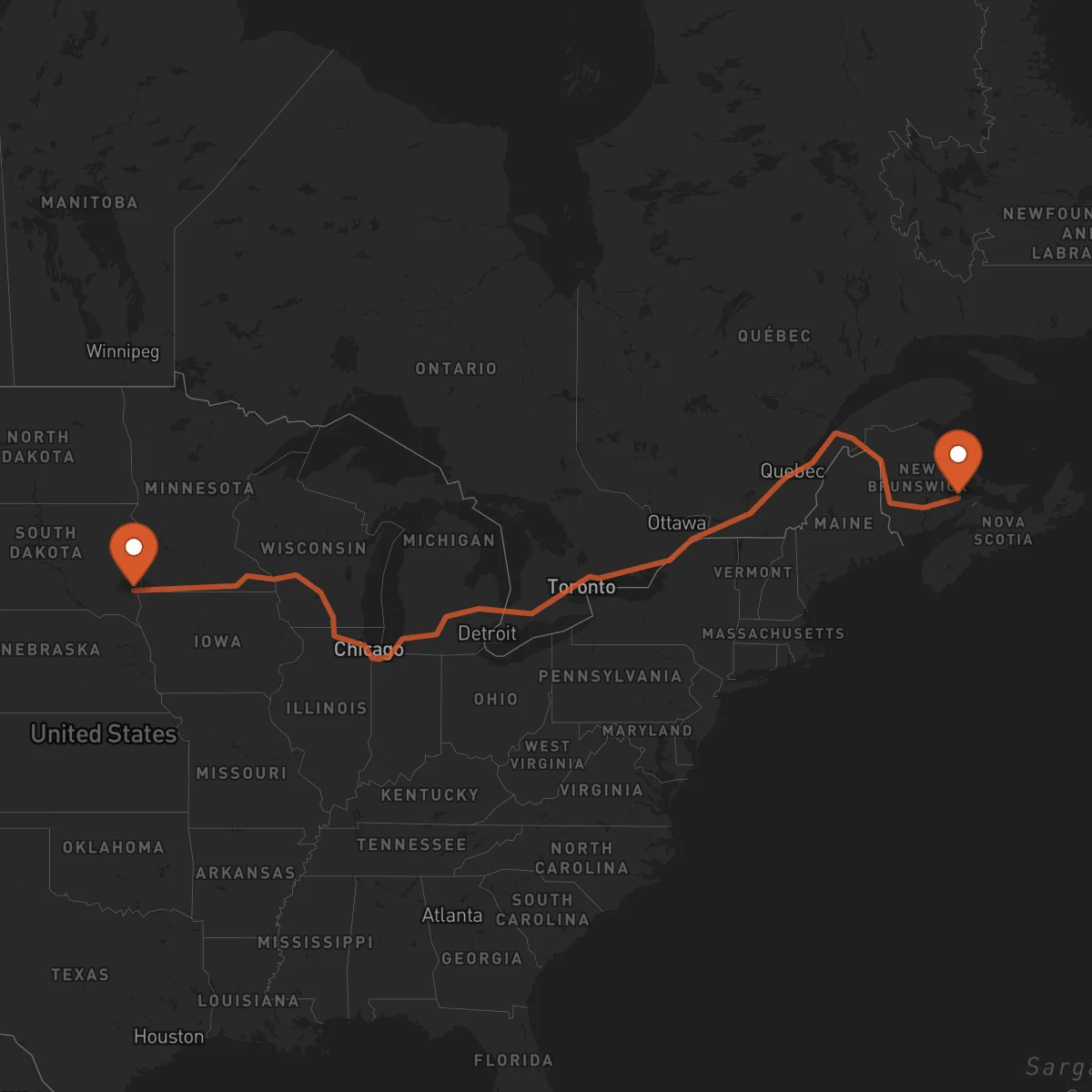 Ruta Moncton - Sioux Falls