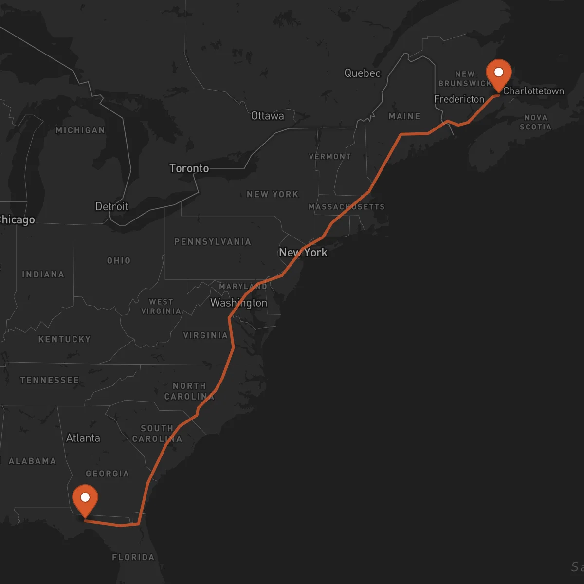 Ruta Moncton - Tallahassee