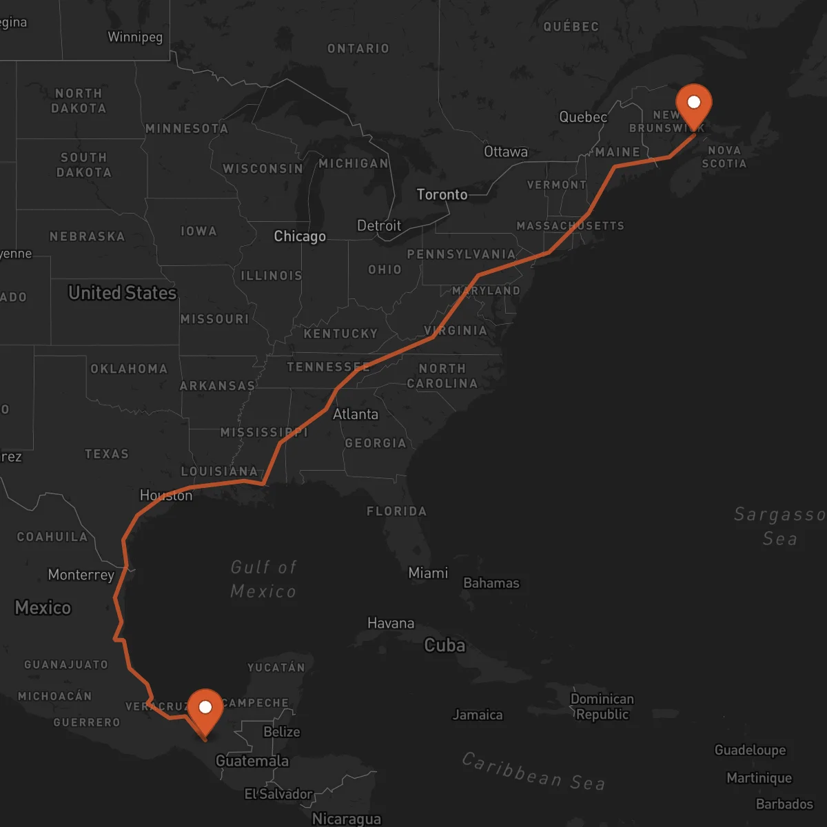 Ruta Tuxtla Gutiérrez - Moncton