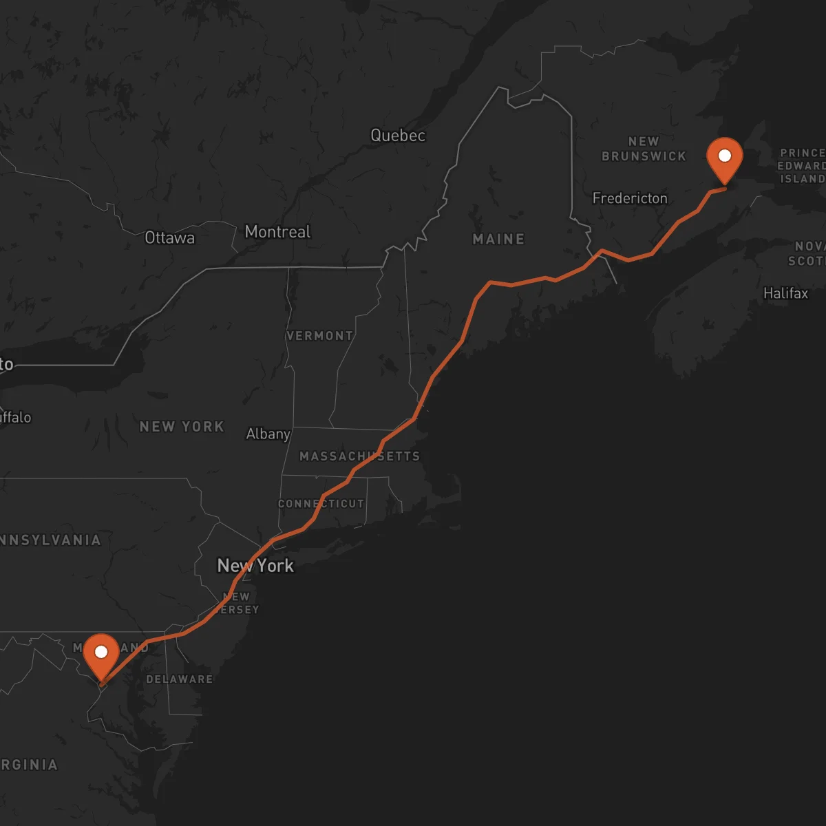 Ruta Washington D.C. - Moncton