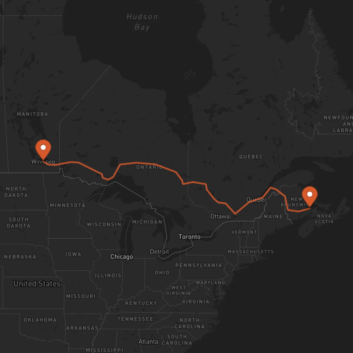 Ruta Moncton - Winnipeg