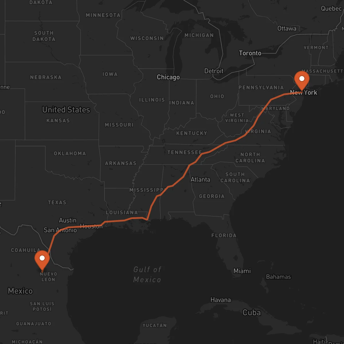 Ruta Monterrey - Newark
