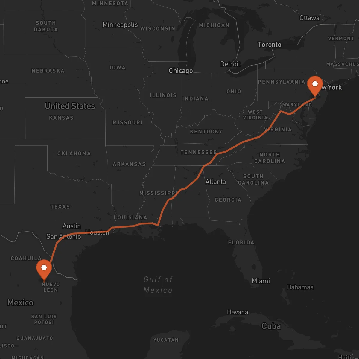 Ruta Monterrey - Philadelphie