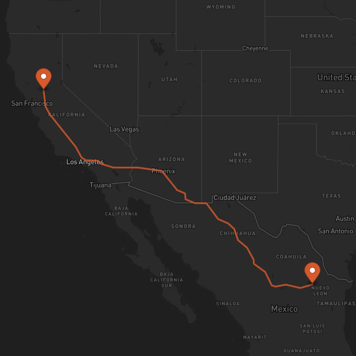 Ruta Monterrey - Sacramento