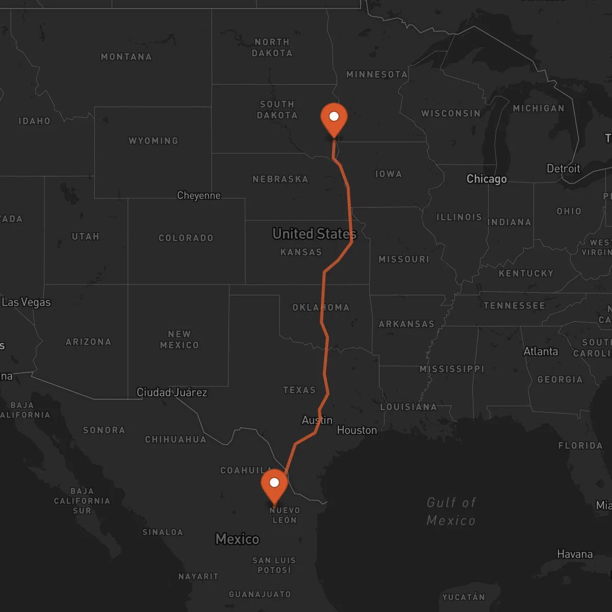 Ruta Monterrey - Sioux Falls