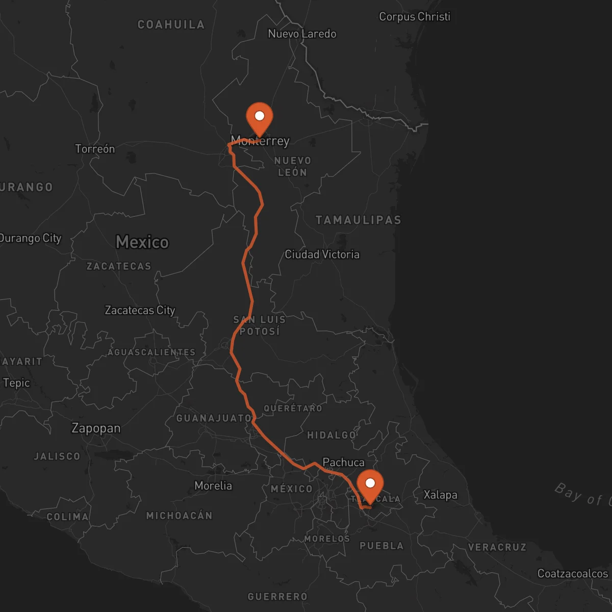 Ruta Monterrey - Tlaxcala de Xicohténcatl