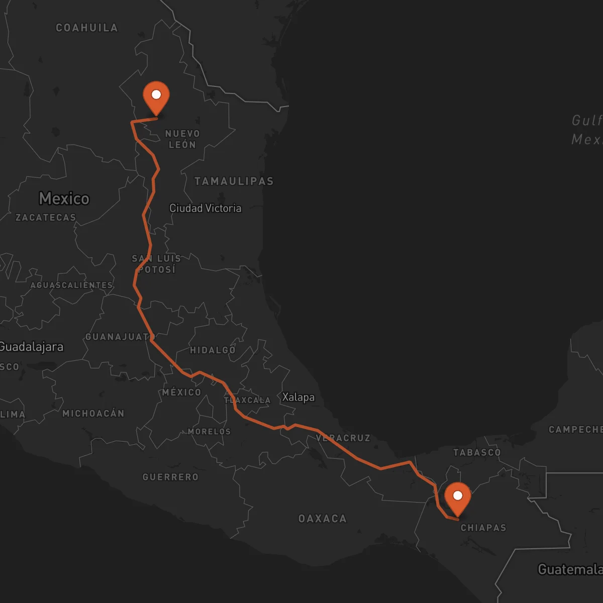 Ruta Monterrey - Tuxtla Gutiérrez